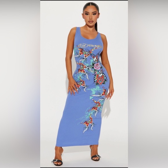 Ed Hardy Women's Blue Graphic Dress - Picture 2 of 5